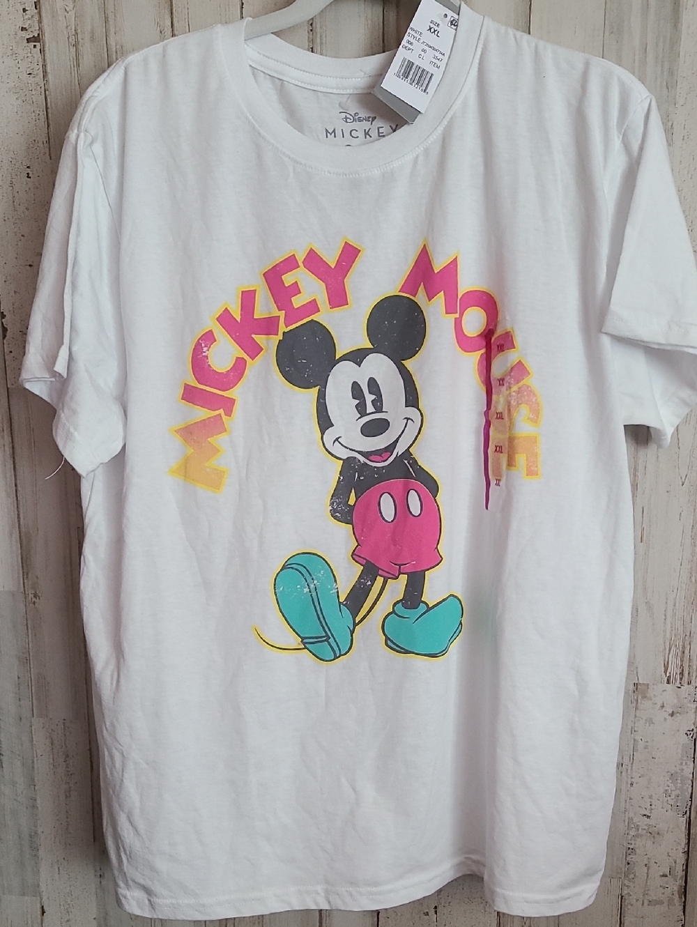 Disney White Mickey Mouse Short Sleeve Graphic Tee - Pink, Teal, Yellow